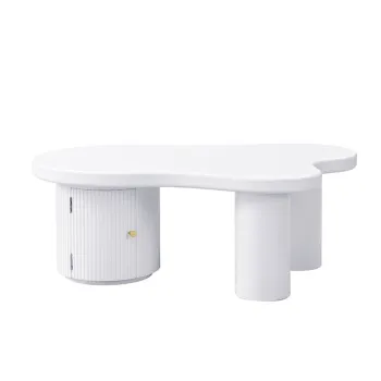 Masuta de cafea asimetrica cu spatiu de depozitare, pentru living si birouri, 100x60x37 cm, Alb imagine