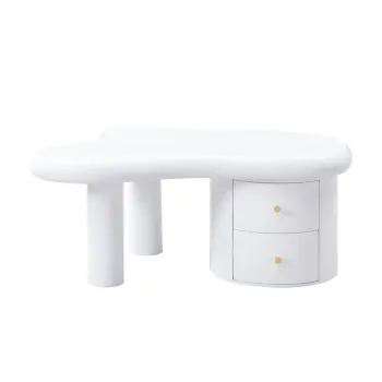 Masuta de cafea cu forma neregulata, 2 sertare, 97x64x42 cm, Alb imagine