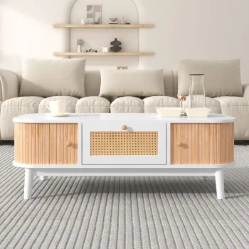 Masuta de cafea din ratan, Alb | Aosom Romania imagine