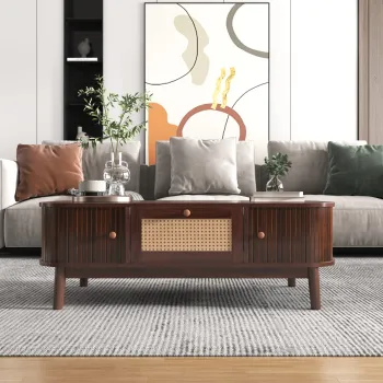 Masuta de cafea din ratan, Culoare naturala | Aosom Romania imagine