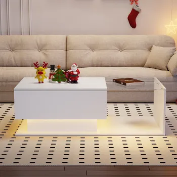 Masuta de cafea lucioasa cu blat din sticla, Alb | Aosom Romania imagine