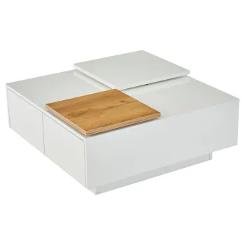 Masuta de cafea moderna cu finisaj lucios, cu blaturi de masa glisante si 4 sertare, 75x75x33 cm, Alb imagine