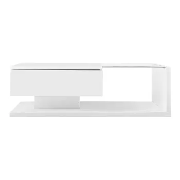 Masuta de Cafea Moderna cu Raft din Sticla si Efecte LED, 105x55x32,5 cm, Alb imagine