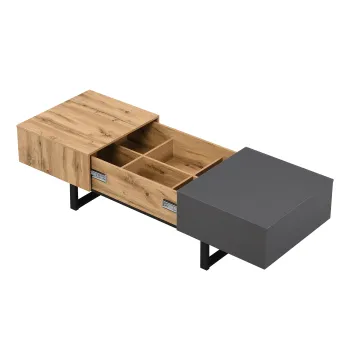 Masuta de Cafea Moderna Multifunctionala Glisanta cu Spatiu de Depozitare Ascuns, Metal de Inalta Calitate, pentru Casa si Birou, 155x55x22 cm, Naturala imagine