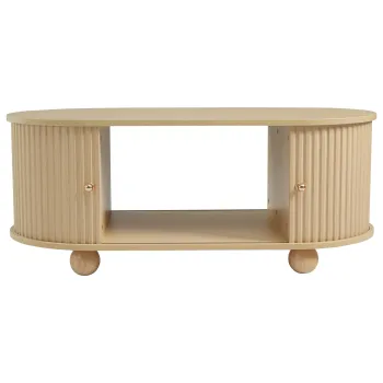 Masuta de cafea ovala cu spatiu de depozitare si usi glisante, 100x50x40 cm, Culoare naturala imagine