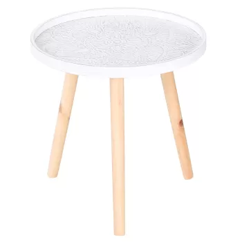 Masuta de Salon Moderna Rotunda HOMCOM, Masuta de Cafea cu Margine Ridicata si Trei Picioare, pentru Camera si Sufragerie, din Lemn Alb si Auriu imagine