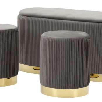 Mauro Ferretti  Banca Cu Depozitare Si Taburet Shopy Gri Set 3 Bucati Cm 80X37X42-29X33 | Aosom Romania imagine