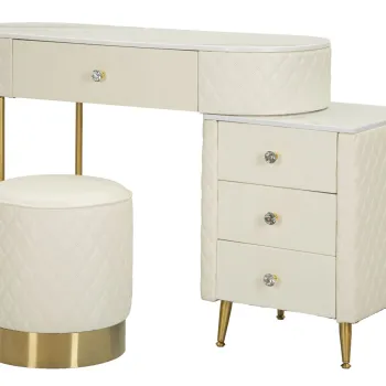 Mauro Ferretti Masa De Camera Cu Taburet Cream cm 120X40X75 (Dimensiune Taburet O36X39) | Aosom Romania imagine