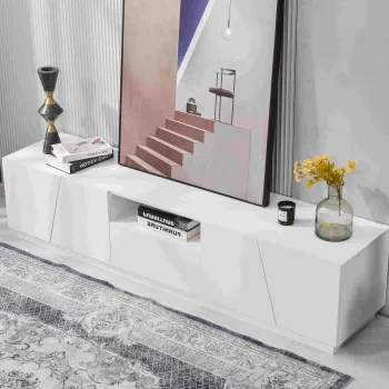 Mobila TV Moderna un Stil Mozaic Diagonal, Alb | Aosom Romania imagine