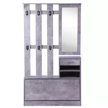Mobile Garderoba pentru Intrare si Dormitor, cu Cuier cu 6 Carlige, Pantofar Reglabil si Oglinda, Gri ciment, 90x22x116 cm Gri ciment | AOSOM RO imagine