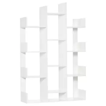 Mobilier Biblioteca tip Copac HOMCOM cu 13 Etajere, Biblioteca Raft Moderna din Lemn pentru Sufragerie, Camera birou, Birou, Alba imagine