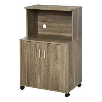 Mobilier Bucatarie Multifunctional HOMCOM cu 4 Roti, Dulapior cu Etajera pentru Microunde din PAL, 60,4x40,3x97cm, Culoare Lemn imagine