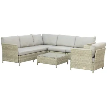 Mobilier pentru gradina 7 bucati, modular cu masuta, fotoliu, fotoliu de colt si 2 canapele din ratan PE cu perne, bej imagine