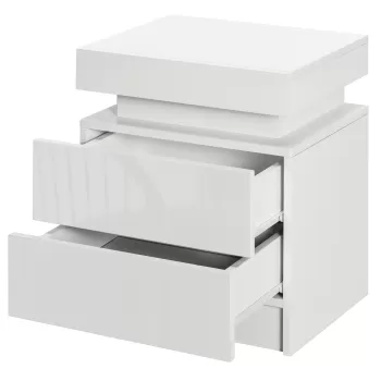 Noptiera alba HOMCOM cu lumina LED RGB, noptiera frontala lucioasa cu 2 sertare, pentru camera de zi, dormitor | Aosom RO imagine