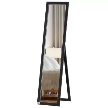 Oglinda de perete si oglinda de podea HOMCOM cu suport pliabil si cadru MDF, oglinda verticala moderna 37x48x152cm imagine