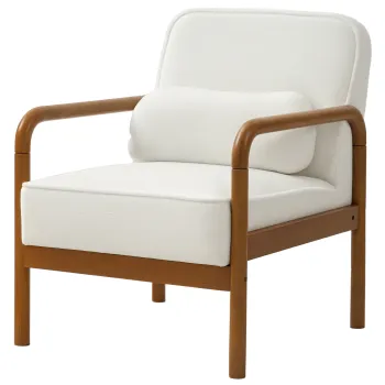 OMCOM Fotoliu de salon din tesatura texturata, cu perna si cadru din lemn de hevea, ideal pentru dormitor, salon sau sufragerie, alba | Aosom Romania imagine