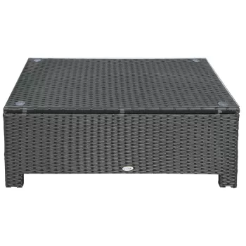 Ousunny Mobila pentru Terasa, Masa de Cafea din Rachita, Masa Laterala din Ratan, cu un Blat din Sticla Securizata, 86x50x39cm Negru imagine