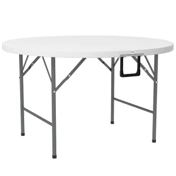 Outsunny ?122 Masa De Gradina Pliabila, Masa De Picnic Rotunda Hdpe Pentru 6 Persoane, Masa De Terasa Cu Cadru Metalic, Alb imagine