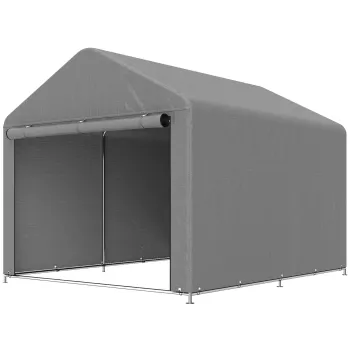 Outsunny 2x2.4 m Cort pentru Depozitare in Gradina, Cort Garaj cu Acoperire Impermeabila, Usa Rulabila cu Fermoar, pentru Biciclete si Unelte, Metal Zincat, Gri Deschis | Aosom Romania imagine