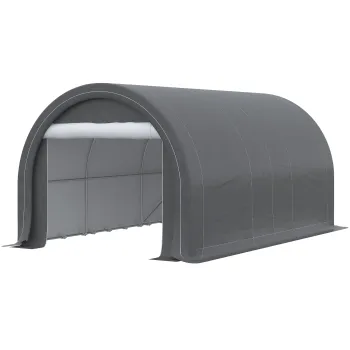 Outsunny 3 x 5 m Sopron auto, Garaj / Cort de depozitare portabil de mare capacitate cu usa mare cu fermoar, Copertina PE Anti-UV pentru masina, camion, barca, motocicleta, bicicleta, Gri imagine