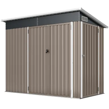 Outsunny Adapost de gradina din metal casuta exterioara trei usi blocabile acoperis inclinat ventilatii 234x132x185cm gri | Aosom Romania imagine