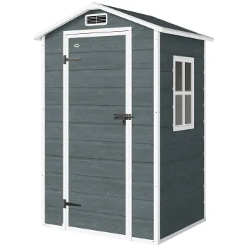 Outsunny Adapost de gradina din plastic 1,28 x 1,04 m cu podea, usa incuiabila, fereastra si ventilatie, gri patinat | Aosom Romania imagine