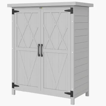 Outsunny Adapost de gradina dulap 3 rafturi 2 usi acoperis din tabla galvanizata etans lemn masiv 75 x 40 x 90 cm gri | Aosom Romania imagine