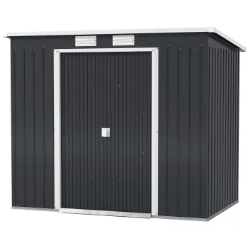 Outsunny Adapost de Gradina Metalic in Alipire cu Kit de Fundatie, Usa Dubla, Ventilatii si Acoperis Inclinat, Gri | Aosom Romania imagine