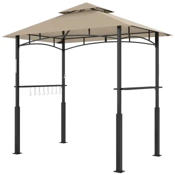 Outsunny Adapost pentru gratar cu acoperis dublu adapost de gradina cu lumina LED 240 x 150 x 250 cm kaki | Aosom Romania imagine