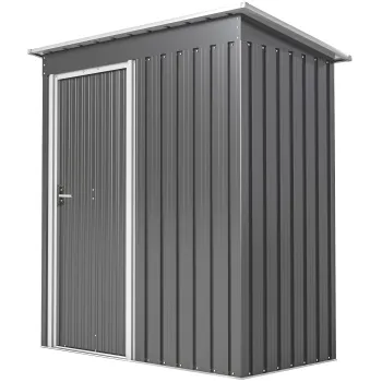 Outsunny Adapost Unelte cu Acoperis Inclinat si Usa Glisanta, din Otel si PP, 163x89x182 cm, Gri Deschis | Aosom Romania imagine
