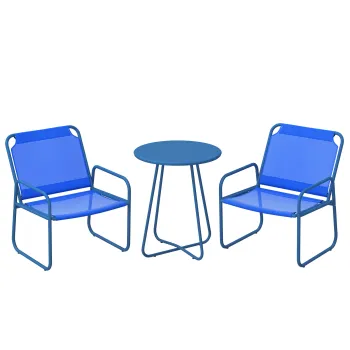 Outsunny Ansambu de gradina 3 piese, set de gradina, 2 fotolii 1 masa rotunda, otel si material mesh, bleu marine | Aosom Romania imagine