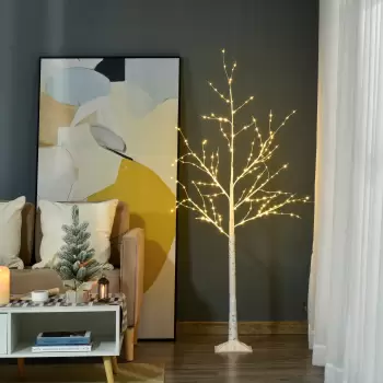 Outsunny Arbore de Craciun cu lumini LED, baza patrata si cablu de alimentare pentru interior si exterior, din otel si PP, 20x20x150, alb | aosom ro imagine