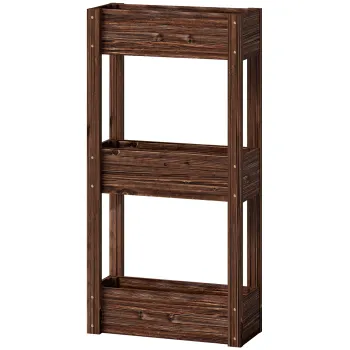Outsunny Bac pentru plante ridicat jardiniera pe picioare 3 niveluri orificii de drenaj si captuseala 60 x 25 x 120 cm, Maro | Aosom Romania imagine