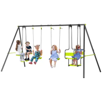 Outsunny Balansoar 4 agrafe portico cu balansoar - dim. 3,55L x 1,84l x 1,86H m metal epoxid anticoroziv PE Gri | Aosom Romania imagine