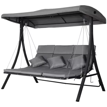Outsunny Balansoar cu 3 scaune din material textil cu perne si acoperis reglabil gri 200 x 115 x 168 cm imagine