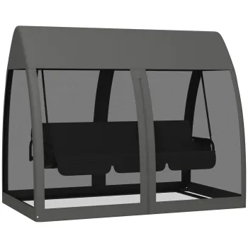 Outsunny Balansoar de Gradina 2-in-1 Convertibil in Pat cu Perne, Balansoar cu Husa si Plasa de Tantari cu Fermoar, 240x140x197 cm, Gri | Aosom Romania imagine