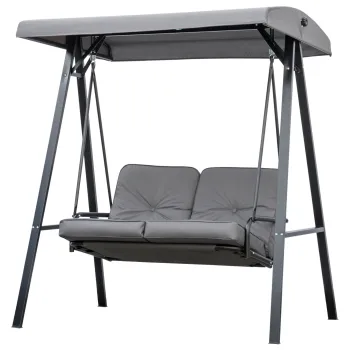 Outsunny Balansoar de Gradina 2 Locuri cu Acoperis Reglabil si Perne, 144x117x173 cm, Gri Inchis | Aosom Romania imagine