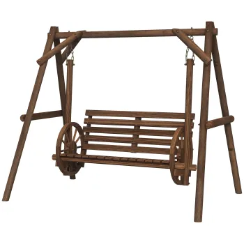 Outsunny Balansoar de gradina 2 locuri din lemn cu brate Roti Carute pentru gradina - dim. 200L x 137l x 167H cm | Aosom Romania imagine