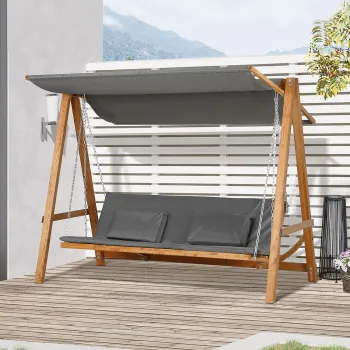 Outsunny Balansoar de Gradina 3 Locuri, 225.5x113x180cm, Gri si Teck | Aosom Ro imagine