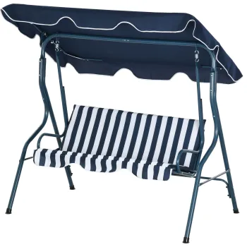 Outsunny Balansoar de Gradina 3 Locuri Acoperis impermeabil Inclinare reglabila Perne Sezut Spatar Albastru alb in dungi | Aosom Romania imagine