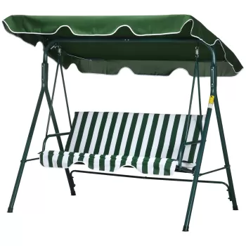 Outsunny Balansoar de Gradina 3 Locuri Acoperis Parasolar si Structura din Otel si Poliester, 172x110x153 cm, Alb si Verde | AOSOM RO imagine