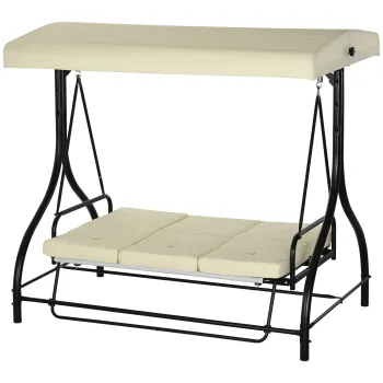 Outsunny Balansoar de Gradina 3 Locuri, Balansoar Pat pentru Exterior cu Copertina Reglabila, din Metal si tesut Teslin, Bej si Negru imagine