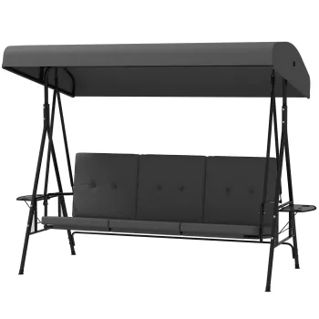 Outsunny Balansoar de gradina 3 locuri, confort sporit, acoperis reglabil, 2 tavi laterale, perne, otel/poliester | Aosom Romania imagine