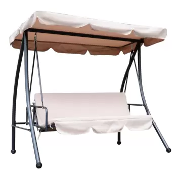 Outsunny Balansoar de Gradina 3 Locuri Convertibil in Pat, Otel si Poliester 200x125x170cm Bej | Aosom Ro imagine