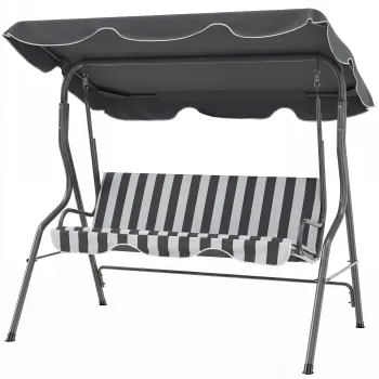 Outsunny Balansoar de gradina 3 locuri Copertina impermeabila Inclinare reglabila Perne Sezut Spatar gri, alb cu dungi | Aosom Romania imagine