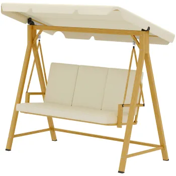 Outsunny Balansoar de Gradina 3 Locuri cu Acoperis si Perne 195x120x170cm Bej | Aosom Romania imagine