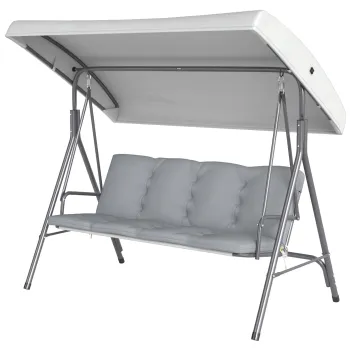 Outsunny Balansoar de Gradina 3 Locuri cu Parasolar Reglabil, Balansoar pentru Exterior cu Perne Captusite din Poliester si Cadru din Otel, Capacitate 210 kg, 172x110x156 cm, Gri Deschis | Aosom Romania imagine
