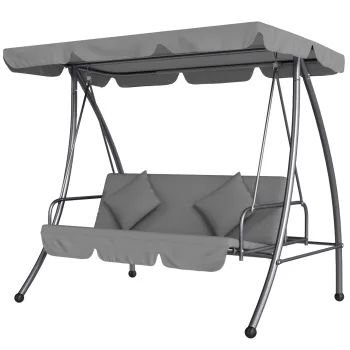 Outsunny Balansoar de gradina convertibil 3 locuri Inclinare Acoperis reglabil Saltea 200 x 125 x 170 cm metal Polyester Gri deschis | Aosom Romania imagine