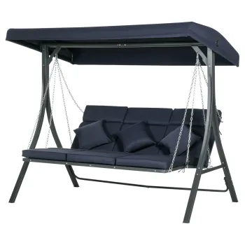 Outsunny Balansoar de Gradina cu 3 Locuri, Copertina Reglabila si 3 Perne, 198x118x168 cm, Albastru | Aosom Romania imagine