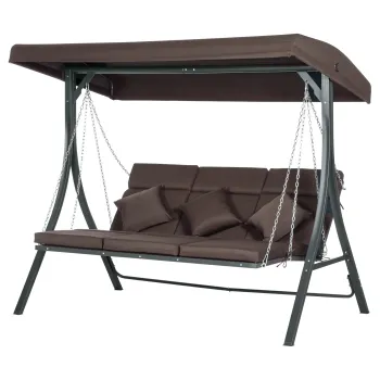 Outsunny Balansoar de Gradina cu 3 Locuri, Copertina Reglabila si 3 Perne, 198x118x168 cm, Maro | Aosom Romania imagine
